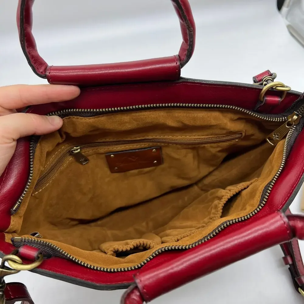 Patricia Nash Leather Ossi Satchel with Crossbody Strap Ruby Red